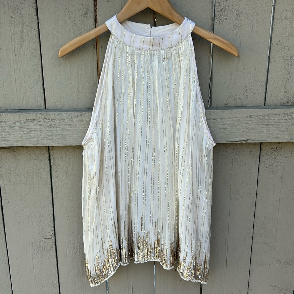 NWT Ranna Gill Anthropologie Elegant Beaded Tank Top Sequins Sz Large
